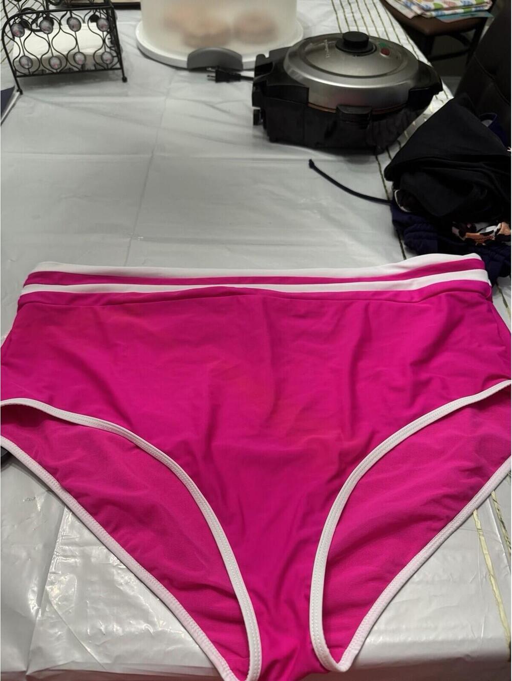 Torrid High Rise Color Banding Flat Swim Bottom Pink Glo Size 3
